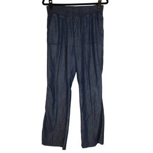 Chicos Womens Sz 0 Regular Chambray Pants Comfort Weekend Stretch Elastic Waist